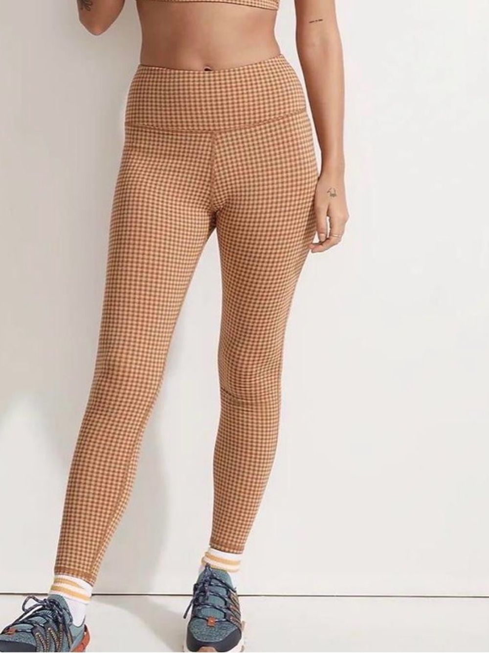 Madewell High-Rise Gingham Plaid Leggings - Tan